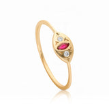 14K Gold Ruby Eye Band Ring