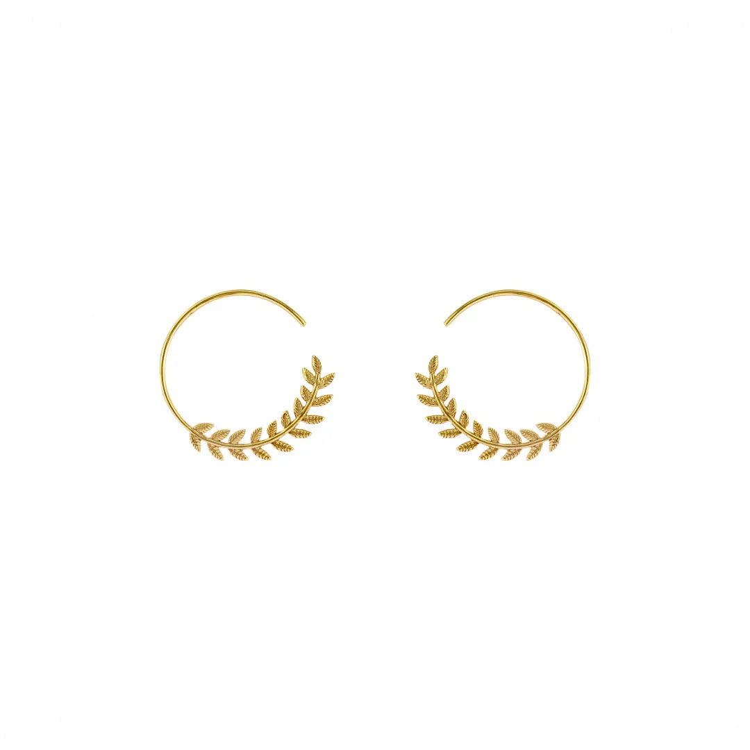 Leaf Hoop Earrings|14k Gold