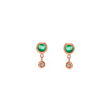 Bezel Drop Earring|14k Gold, Emerald, Diamond