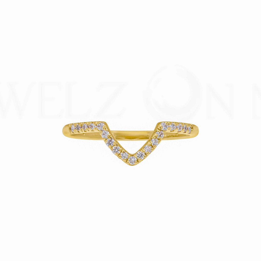 14K Yellow Gold 0.12 Ct. Genuine Diamond Chevron Design Ring -5 US