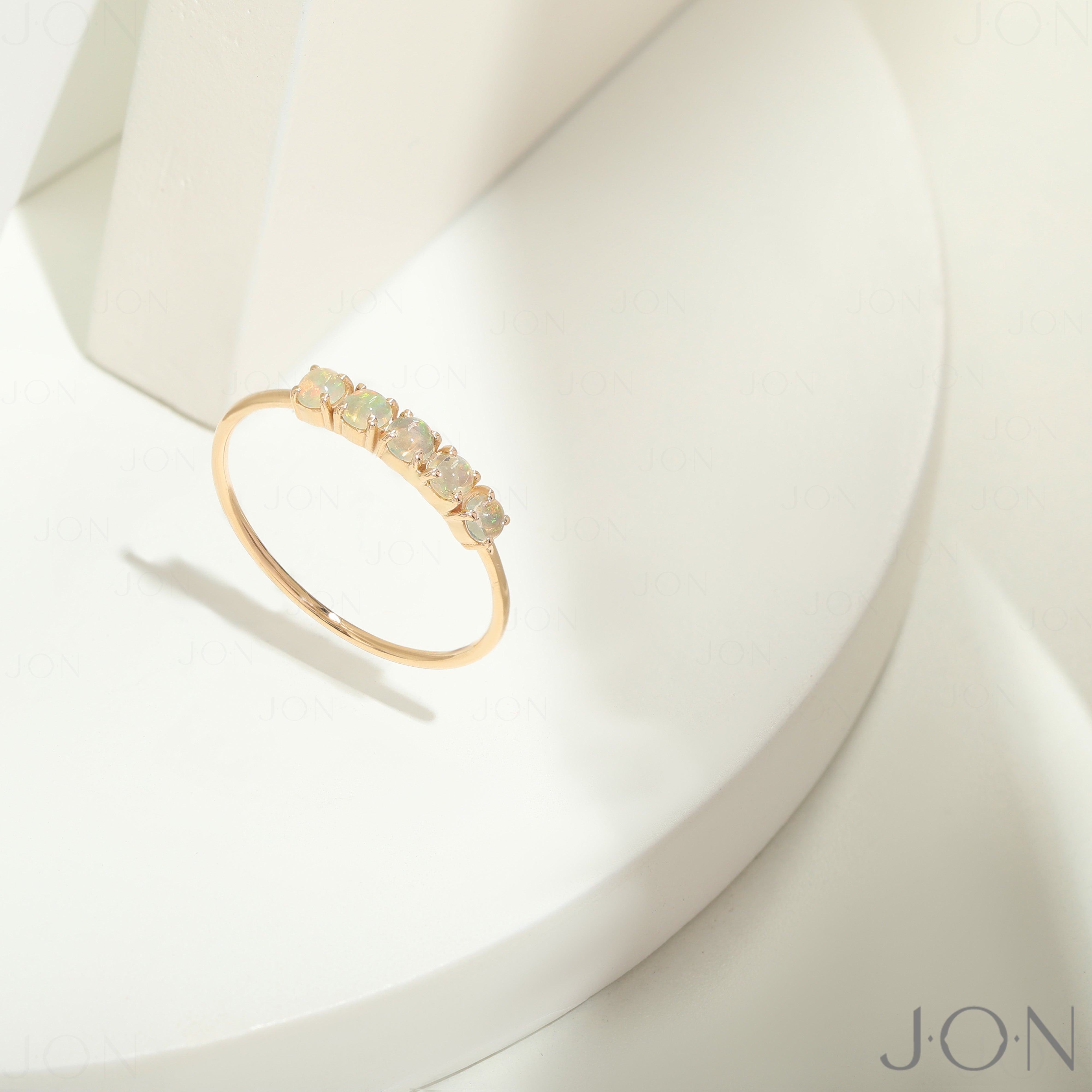 Genuine Opal Gemstone Wedding Designer Ring Solid 14k Yellow Gold Handmade New - The Jewelz 