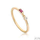 Ruby Baguette Ring|14k Gold, Diamond - The Jewelz 