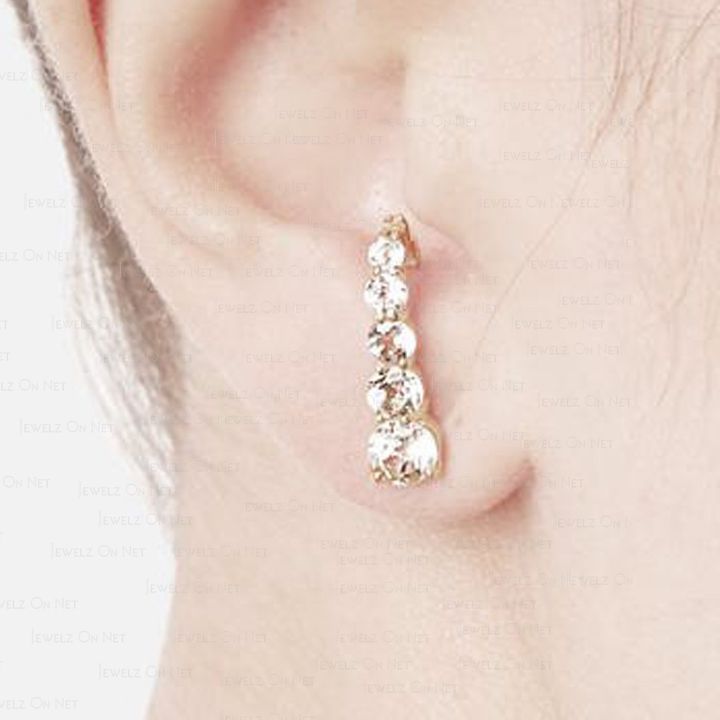 14K Gold 1.30 Ct. Genuine VS Clarity Diamond Suspender Wedding Studs Earrings